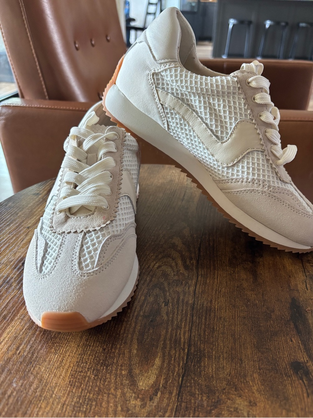 Dolce Vita Cream Mesh & Suede Lace-Up Sneakers with Gum Sole